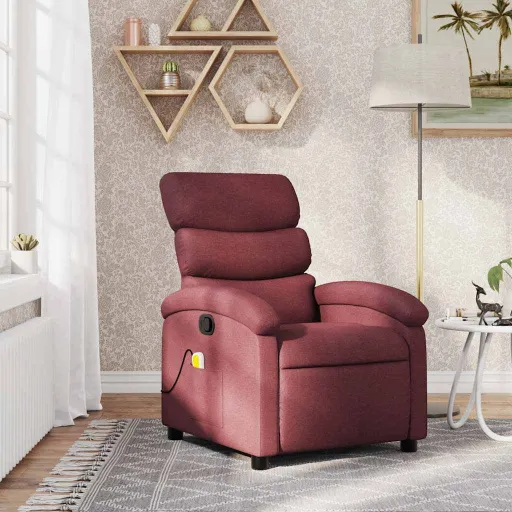 Poltrona de Massagens Reclinável Tecido Vermelho Tinto