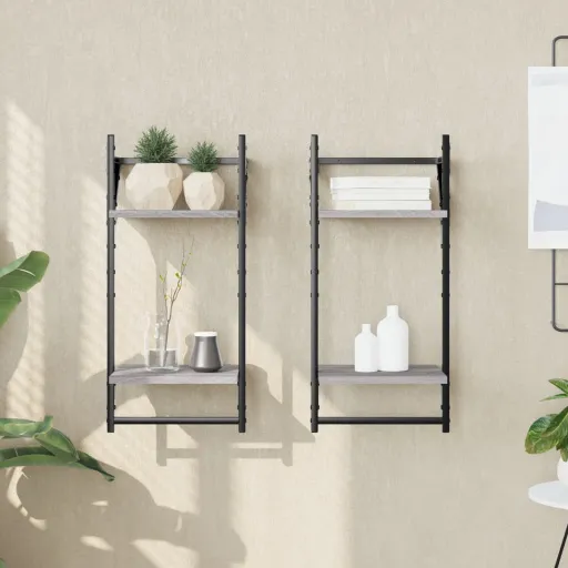 Estante 2 Prateleiras c/ Barras   30x25x65cm Cinzento Sonoma (2 pcs)