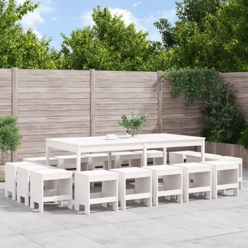 Conjunto de Jantar para Jardim Pinho Maciço Branco (17 pcs)
