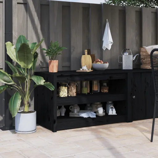 Armário de Cozinha p/ Exterior 106x55x64 cm Pinho Maciço Preto