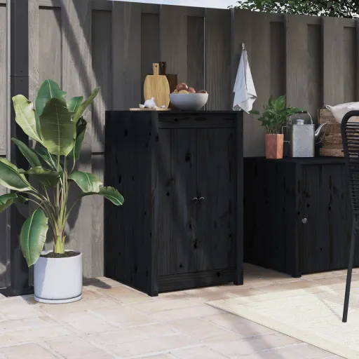 Portas de Cozinha para Exterior 50x9x82 cm Pinho Maciço Preto