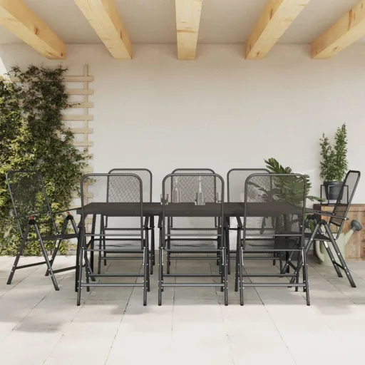 Conjunto de Jantar para Jardim Rede de Metal Antracite (9 pcs)