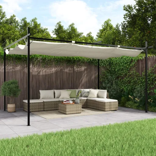 Pérgola com Toldo Retrátil 395x292x230 cm Cor Creme