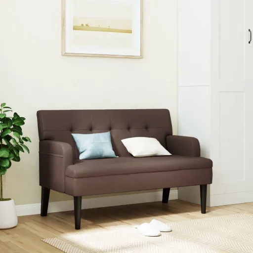 Banco com Encosto 112x65,5x75 cm Couro Artificial Castanho