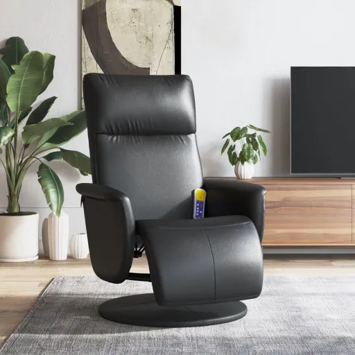 Cadeira Massagens Reclinável c/Apoio Pés Couro Artificial Preto