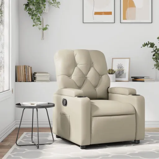 Poltrona Reclinável Couro Artificial Cor Creme