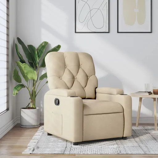 Poltrona Reclinável Tecido Cor Creme