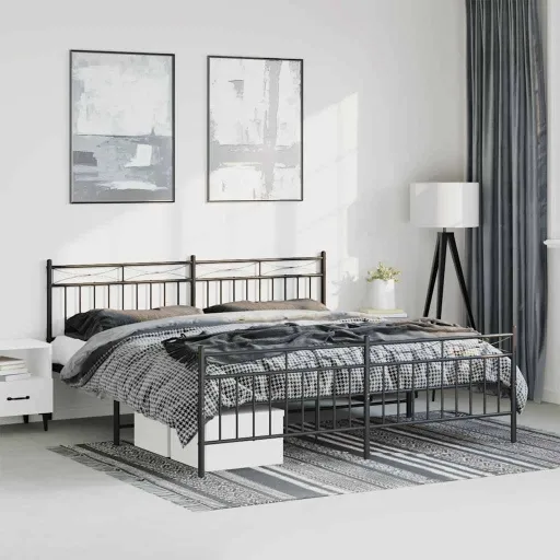 Estrutura de Cama com Cabeceira e Pés 193x203 cm Metal Preto