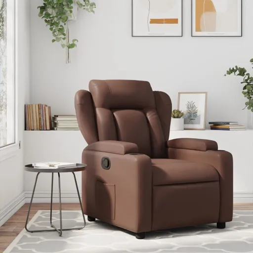 Poltrona Reclinável Couro Artificial Castanho