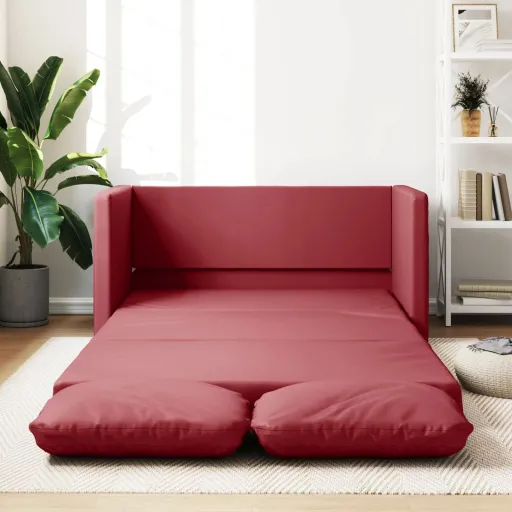 Sofá-Cama Sem Pés 112x174x55 cm Couro Artificial Vermelho Tinto
