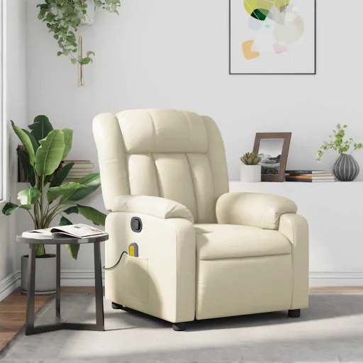 Poltrona de Massagens Reclinável Couro Artificial Cor Creme