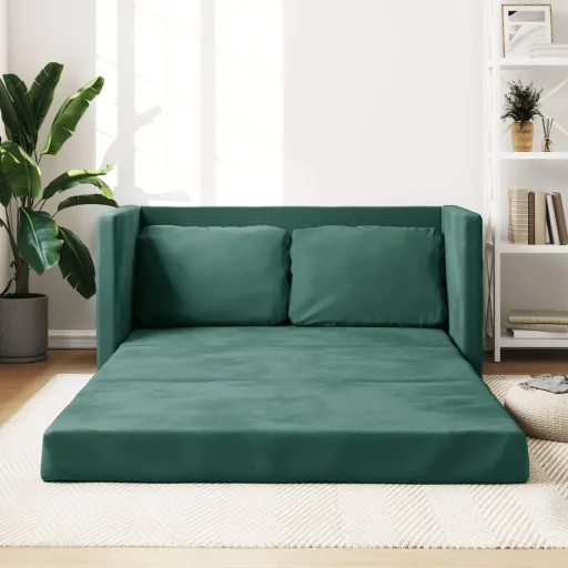 Sofá-Cama Sem Pés 122x204x55 cm Veludo Verde-Escuro