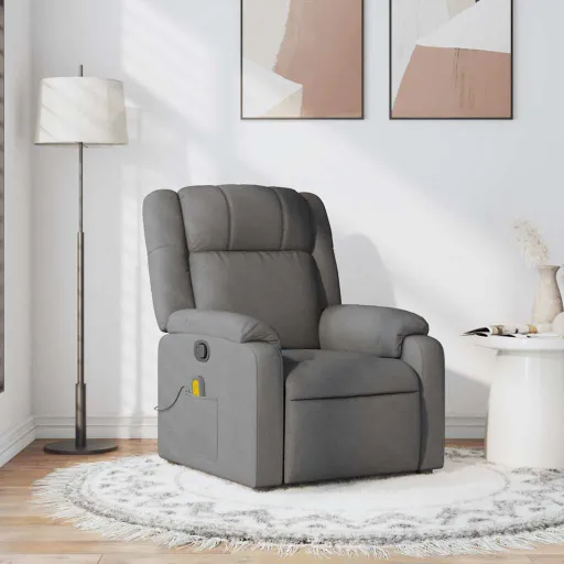 Poltrona de Massagens Reclinável Tecido Cinzento-Escuro