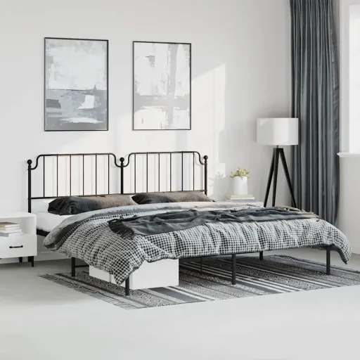 Estrutura de Cama com Cabeceira 193x203 cm Metal Preto