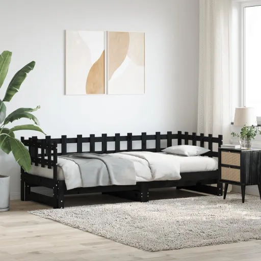 Sofá-Cama de Puxar 2x(80x200) cm Pinho Maciço Preto