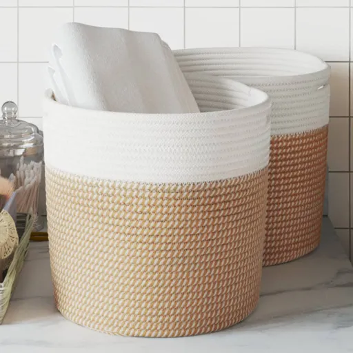 Cestos de Arrumação   Ø28x28 cm Algodão Castanho e Branco (2 pcs)