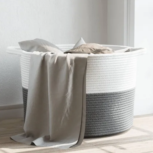 Cesto de Arrumação Ø55x36 cm Algodão Cinzento e Branco