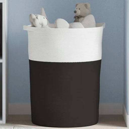 Cesto de Arrumação Ø49x65 cm Algodão Preto e Branco