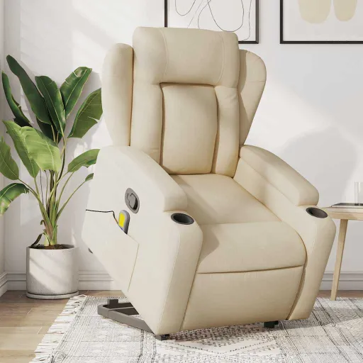 Poltrona Elevatória de Massagens Tecido Cor Creme
