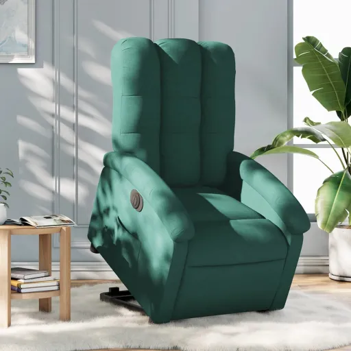 Poltrona Reclinável Elevatória Elétrica Tecido Verde-Escuro