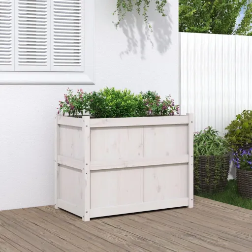 Vaso/Floreira de Jardim 90x50x70 cm Madeira Pinho Maciça Branco