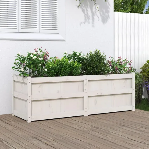 Vaso/Floreira de Jardim 150x50x50cm Madeira Pinho Maciça Branco