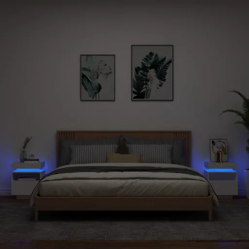 Mesas de Cabeceira c/ Luzes LED   40x39x48,5 cm Branco (2 pcs)