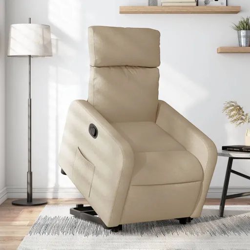 Poltrona Reclinável Elevatória Tecido Cor Creme