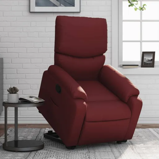 Poltrona Reclinável Elevatória Couro Artificial Vermelho Tinto