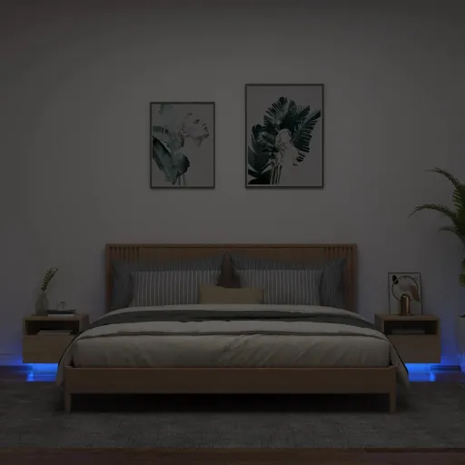 Mesas Cabeceira c/ Luzes LED   40x39x37 cm Carvalho Sonoma (2 pcs)