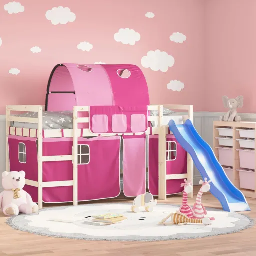 Cortinas para Cama Elevada com Túnel Poliéster Rosa