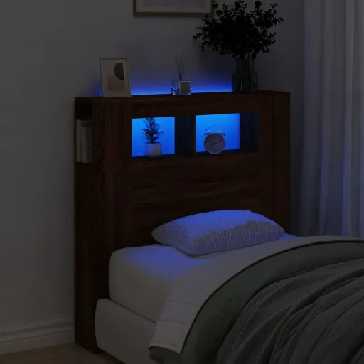 Cabeceira c/ LEDs 100x18,5x103,5 cm Carvalho Castanho