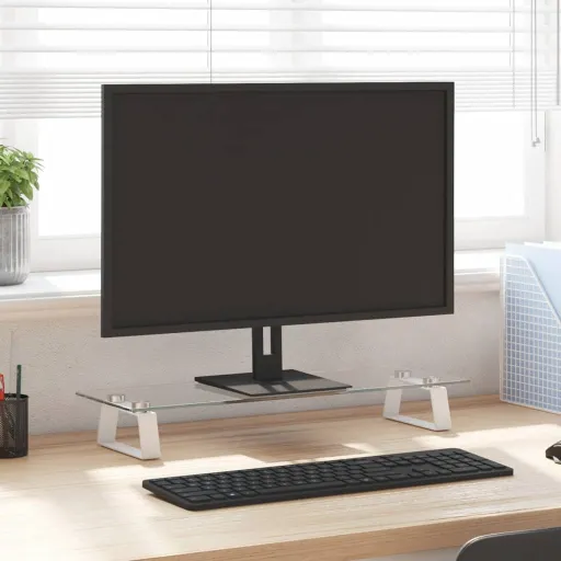 Suporte para Monitor 60x20x8 cm Vidro Temperado e Metal Branco