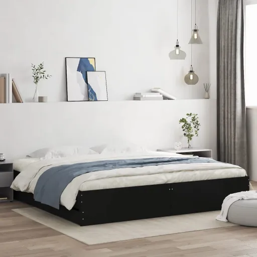 Estrutura de Cama c/ Gavetas 200x200 cm Derivados Madeira Preto