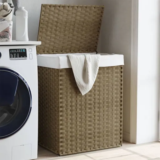 Cesto para Roupa Suja com Tampa 46x33x60 cm Vime PE