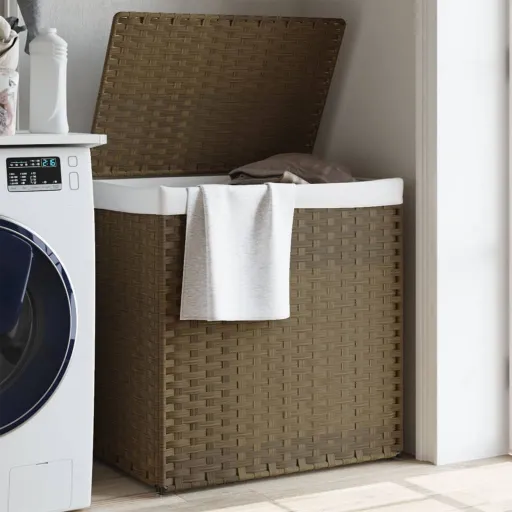 Cesto para Roupa Suja com 2 Secções 53x35x57 cm Vime PE