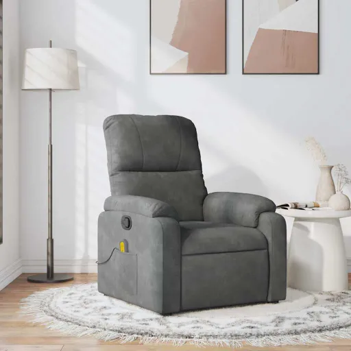 Poltrona de Massagens Reclinável Tecido Microfibra Cinza-Escuro