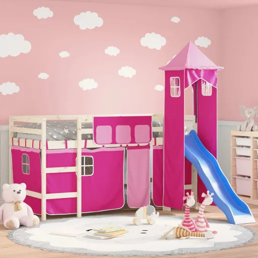 Cortinas para Cama Elevada com Torre Poliéster Rosa