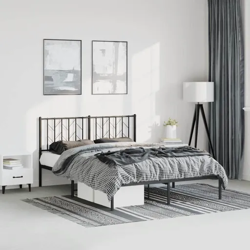 Estrutura de Cama com Cabeceira 193x203 cm Metal Preto