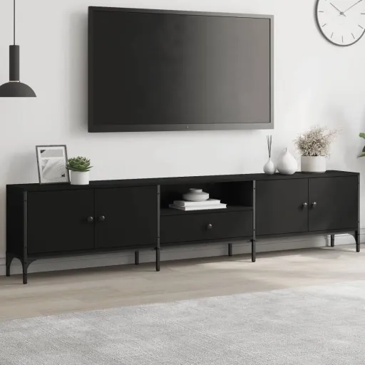 Móvel de TV c/ Gaveta 200x25x44 cm Derivados de Madeira Preto