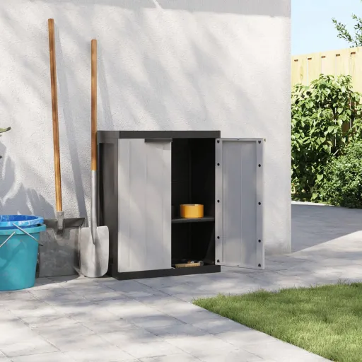 Móvel de Arrumação para Exterior 65x37x85 PP Cinzento e Preto