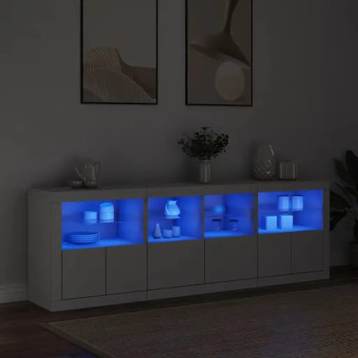 Aparador com Luzes LED 202x37x67 cm Branco