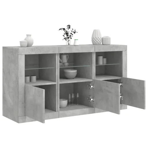 Aparador com Luzes LED 123x37x67 cm Cinzento Cimento