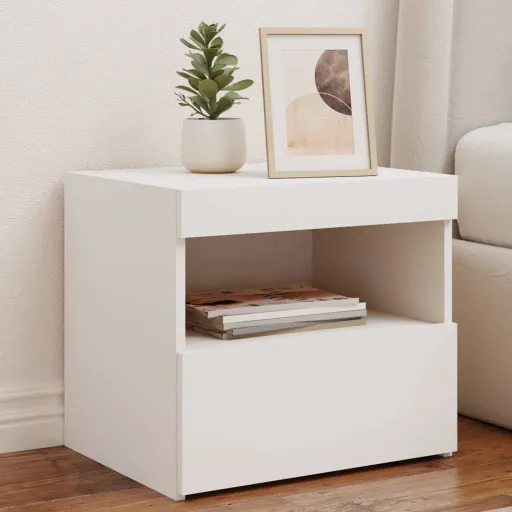 Mesas de Cabeceira c/ Luzes LED   50x40x45 cm Branco (2 pcs)