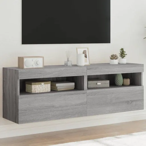 Móveis de Parede para TV com Luzes LED   Cinzento Sonoma (2 pcs)