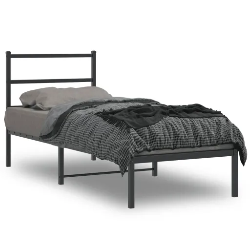 Estrutura de Cama Metal s/ Colchão c/ Cabeceira 75x190 cm Preto