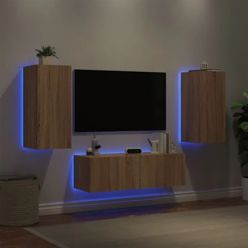 Móveis de Parede para TV com Luzes LED Carvalho Sonoma (3 pcs)
