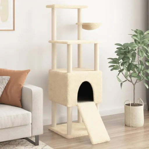 Árvore para Gatos c/ Postes Arranhadores Sisal 153 cm Cor Creme