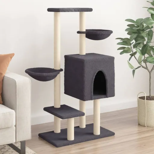 Árvore p/ Gatos c/ Postes Arranhadores Sisal 117cm Cinza-Escuro