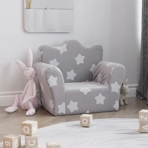 Sofá Infantil c/ Estrelas Pelúcia Macia Cinzento-Claro